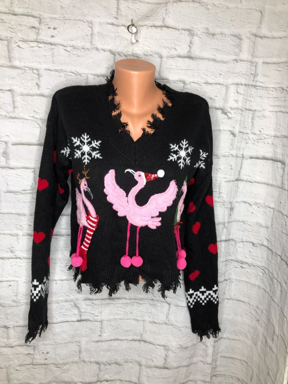 XS Jolly Sweater Flamingo Bird Christmas Holiday NEW with tags